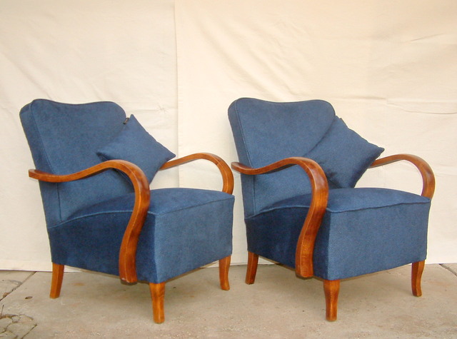 Pair of Art Deco Chenille Velvet Armchairs.