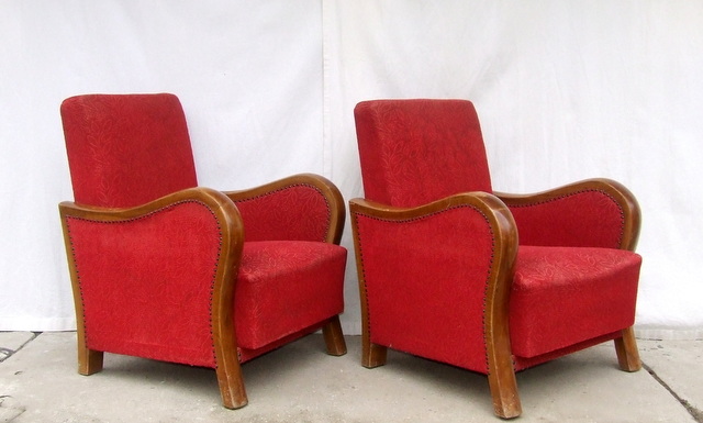 Art Deco walnut armchairs.