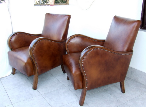 Pair of Art Deco Leather Armchairs, Club Chairs.