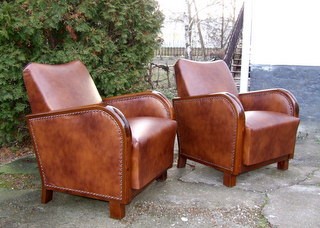 Pair of Art Deco Leather Club Chairs.