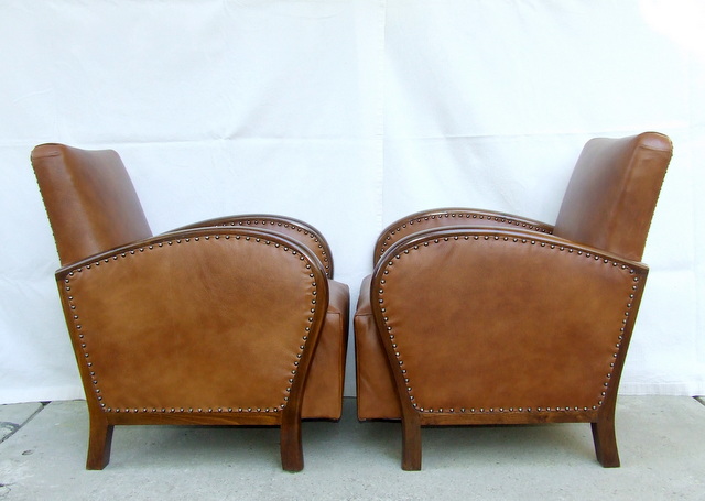 Set of 3 Art Deco Armchairs with Footstool.