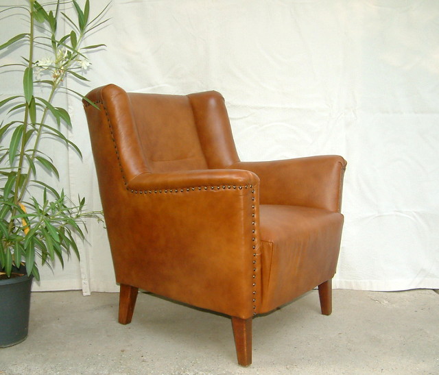 Art Deco Leather Upholstered Armchair.